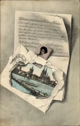 Passepartout Ak Köln am Rhein, Rheinpanorama, Brief