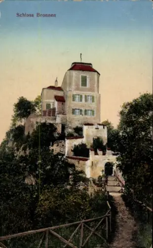 Ak Bronnen Gammertingen in Württemberg, mittelalterliches Schloss auf einem Felsen, umgeben vo...