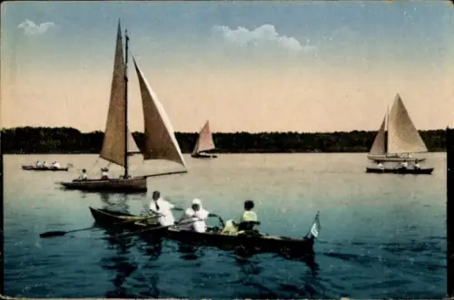 Ak Ruder und Segelboote auf dem See