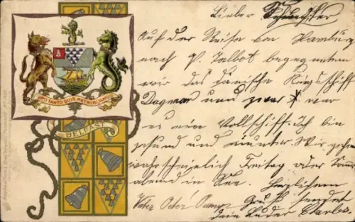 Präge Wappen Ak Belfast Nordirland, Glocken