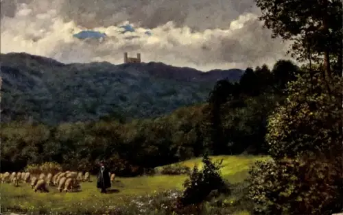 Ak Andlau Elsass Bas Rhin, Panorama, Schafsherde, Burg