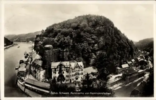 Ak Hřensko Herrnskretschen Elbe Region Aussig, Panorama