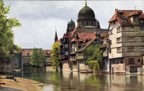 Künstler Ak Nürnberg, Synagoge, Insel Schütt