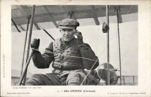 Ak  Aviateur Géo Chavez, Farman, Biplan, Flugpionier