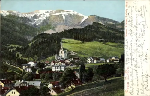 Ak Prein Reichenau an der Rax Niederösterreich, Berglandschaft, Kirche, Häuser,  von Prein