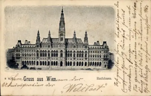Ak Wien 1 Innere Stadt, Rathaus  , Gruss aus  Welt-Post