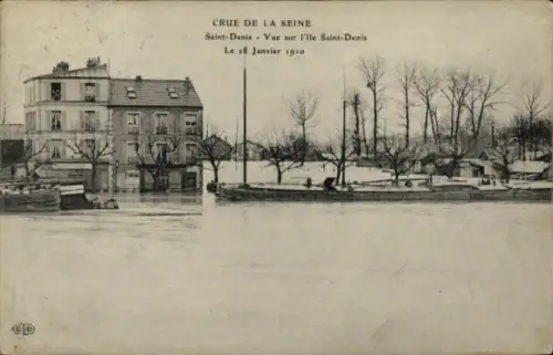 CPA Île Saint Denis Seine Saint Denis, Crue de la Seine, 18 Janvier 1910