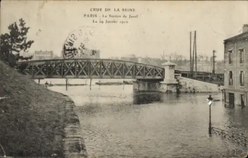 CPA Paris, Station de Javel, 19 Janvier 1910, Crue de la Seine