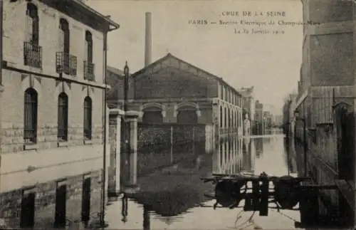 CPA Paris, Section Electrique du Champ-de-Mars, 30 Janvier 1910, Crue de la Seine