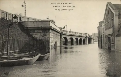 Ak Paris, Überschwemmung der Seine, Rue Van Loo, 1910