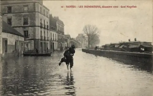 CPA Nantes Loire Atlantique, Les Inondations, Décembre 1910, Quai Magellan