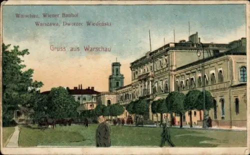 Ak Warszawa Warschau Polen,  Wiener Bahnhof, Gruss aus  