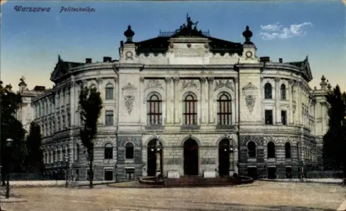 Ak Warszawa Warschau Polen, Warszawa Politechnika, Gebäude, Bäume, Straße