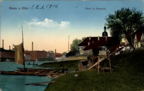 Ak Riesa an der Elbe Sachsen, Fähre in Pramnitz