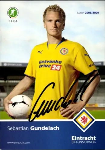 Autogrammkarte Fußballer Sebastian Gundelach, Eintracht Braunschweig, Autogramm