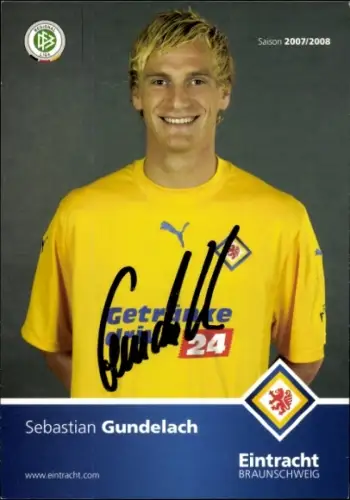 Autogrammkarte Fußballer Sebastian Gundelach, Eintracht Braunschweig, Autogramm