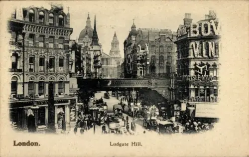 Ak London City, St Paul's Cathedral and Ludgate Hill, Straßenpartie