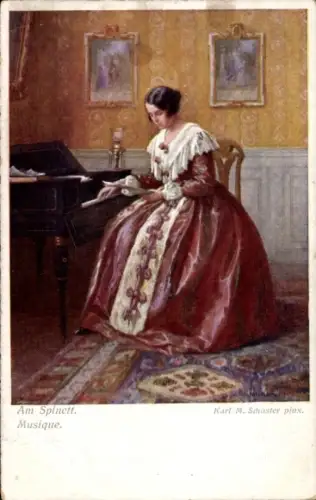 Künstler Ak Schuster, Karl M., Am Spinett