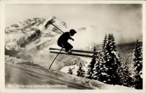 Ak Skifahrer, Quersprung am Eckhauer bei Partenkirchen