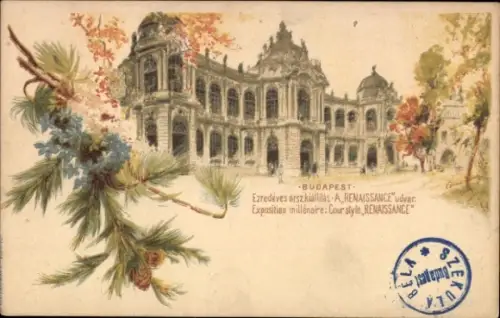 Ak Budapest Ungarn,  Renaissance-Stil, Ausstellung, Blumen, Poststempel