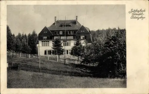Ak Bärenfels Altenberg im Erzgebirge, Spitzbergbaude, Bärenfels, Erholungsheim, Wald, Wiese