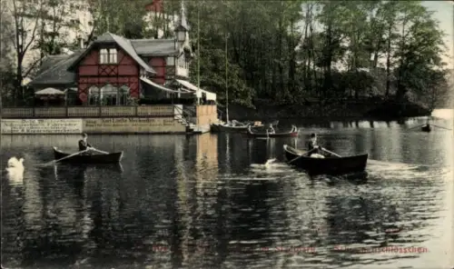 Ak Freiberg in Sachsen, Ruderboote auf dem Stadtpark See, Restaurant