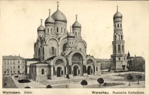 Ak Warszawa Warschau Polen, Russische Kathedrale,  Kuppeln, Turm, Schwarz-Weiß