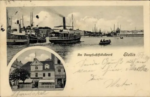 Ak Szczecin Stettin Pommern, Dampfschiffsbollwerk, Schiffe, Hafen, Stettin