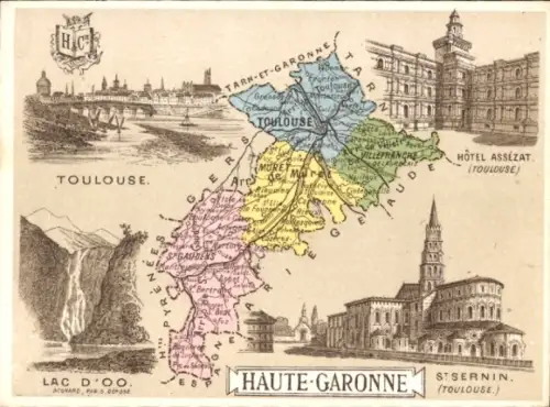Litho Toulouse Haute Garonne, Hotel Assezat, Lac d'OO, St. Sernin