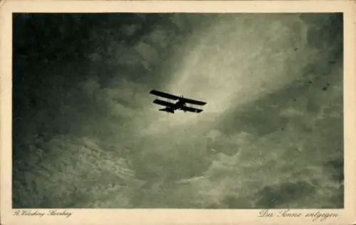 Ak Der Sonne entgegen, Doppeldecker, Wiechmann