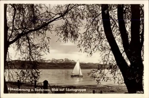 Ak Föhnstimmung am Bodensee, Segelboot