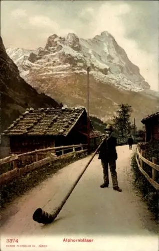 Ak Berglandschaft, Alphornbläser