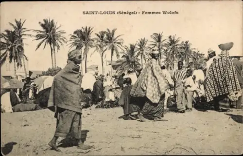 Ak Saint Louis Senegal, Frauen der Wolof, Palmfruechte, Strand, traditionelle Kleidung