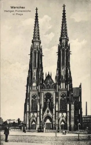 Ak Warszawa Warschau Polen,  Heiligen Floriankirche, zwei Türme, schwarz-weiß