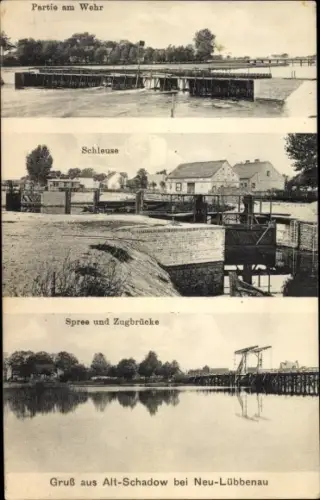 Ak Alt Schadow Märkische Heide, Partie am Wehr, Schleuse, Spree, Zugbrücke