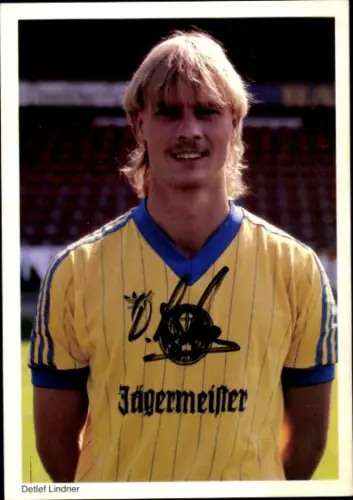 Autogrammkarte Fußballer Detlef Lindner, Eintracht Braunschweig, Portrait, Autogramm