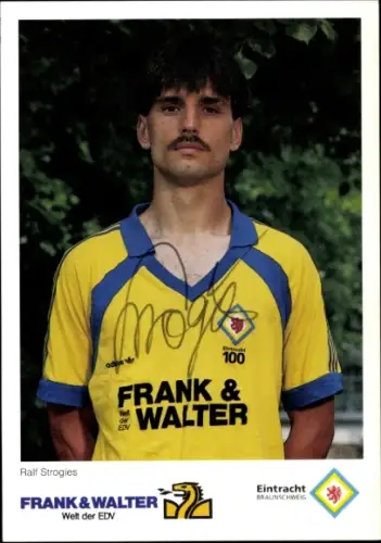 Autogrammkarte Fußballer Ralf Strogies, Eintracht Braunschweig, Portrait, Autogramm