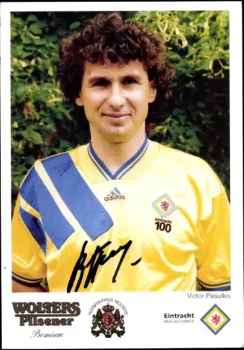 Autogrammkarte Fußballer Victor Pasulko, Eintracht Braunschweig, Portrait, Autogramm