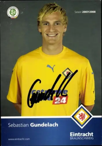 Autogrammkarte Fußballer Sebastian Gundelach, Eintracht Braunschweig, Portrait, Autogramm