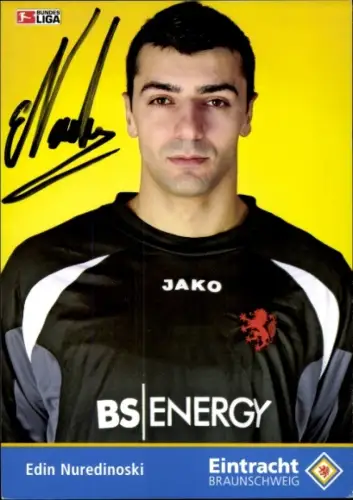 Autogrammkarte Fußballer Edin Nuredinoski, Eintracht Braunschweig, Portrait, Autogramm