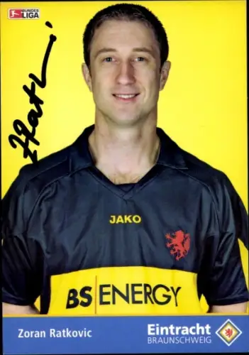 Autogrammkarte Fußballer Zoran Ratkovic, Eintracht Braunschweig, Portrait, Autogramm