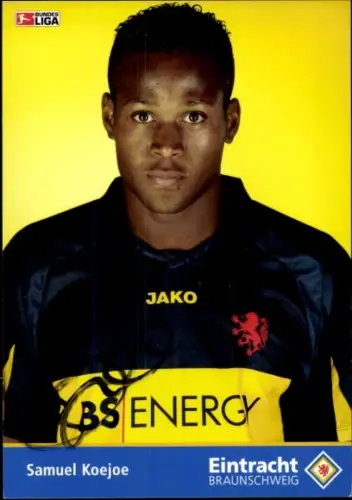 Autogrammkarte Fußballer Samuel Koejoe, Eintracht Braunschweig, Portrait, Autogramm