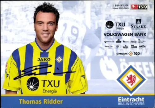 Autogrammkarte Fußballer Thomas Ridder, Eintracht Braunschweig, Portrait, Autogramm