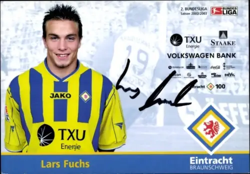 Autogrammkarte Fußballer Lars Fuchs, Eintracht Braunschweig, Portrait, Autogramm