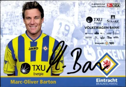Autogrammkarte Fußballer Marc Oliver Barton, Eintracht Braunschweig, Portrait, Autogramm