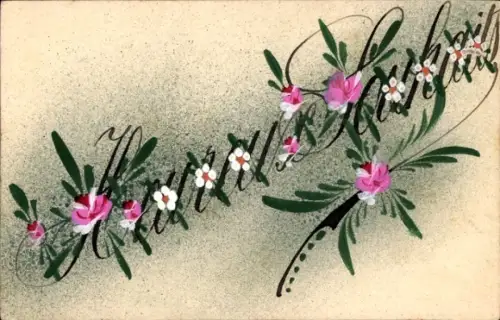 Handgemalt Ak Neujahr, Blumen