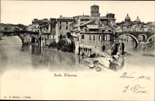 Ak Trastevere Roma Rom Lazio, Isola Tiberina, Fluss, Gebäude, Brücke, E. Richter, 1902