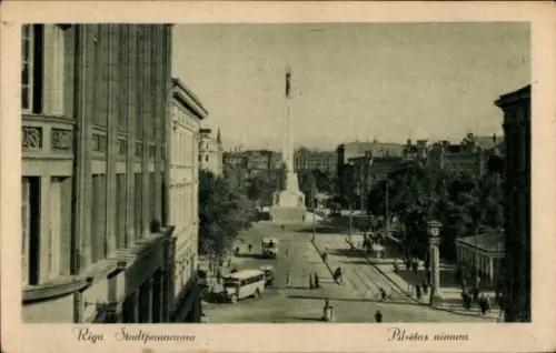 Ak Riga Lettland,  Stadtpanorama, Pilsētas ainava, Monument, Straßenansicht