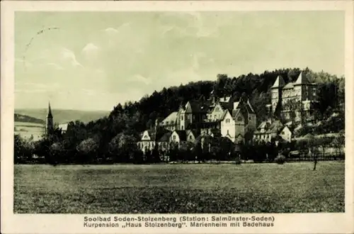 Ak Bad Soden Stolzenberg Salmünster Hessen, Kurpension Haus Stolzenberg, Marienheim mit Badehaus