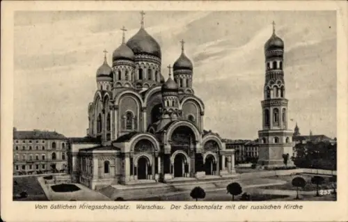 Ak Warszawa Warschau Polen, Östlicher Kriegsschauplatz, Sachsenplatz, russische Kirche